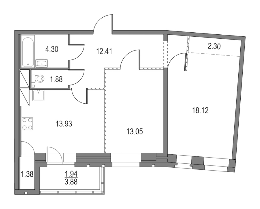 2-комнатная квартира 65.99 м², 10/23 эт., ЖК «Приморский квартал»